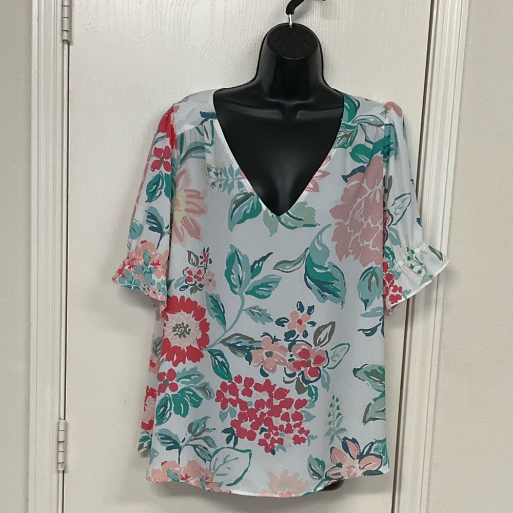 LOFT Floral V-Neck Blouse - Picture 1 of 5